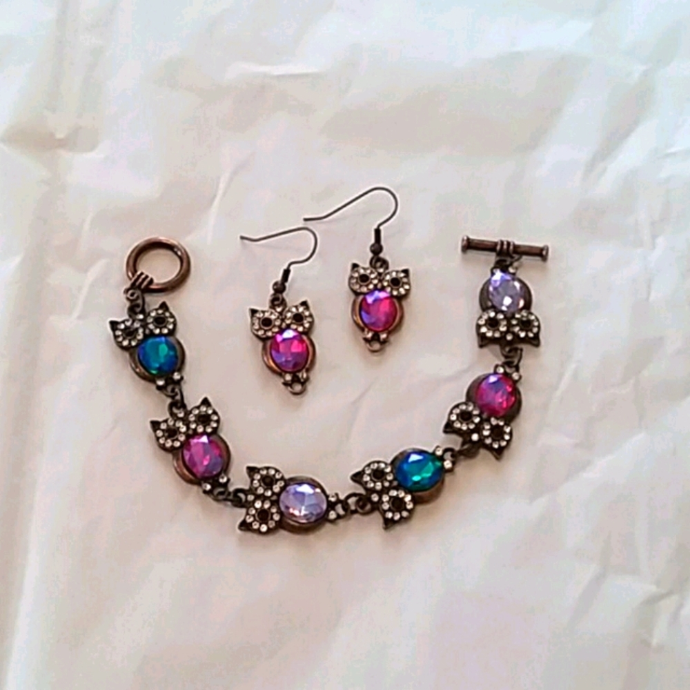 Jeweled Owl Set/Bracelet & Earrings